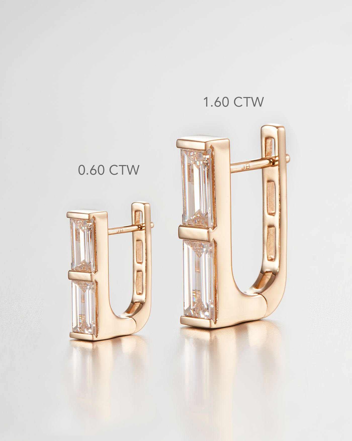 10K Gold Lab Grown Diamond Stacked Baguette Huggie Earrings - 1.60 CTW