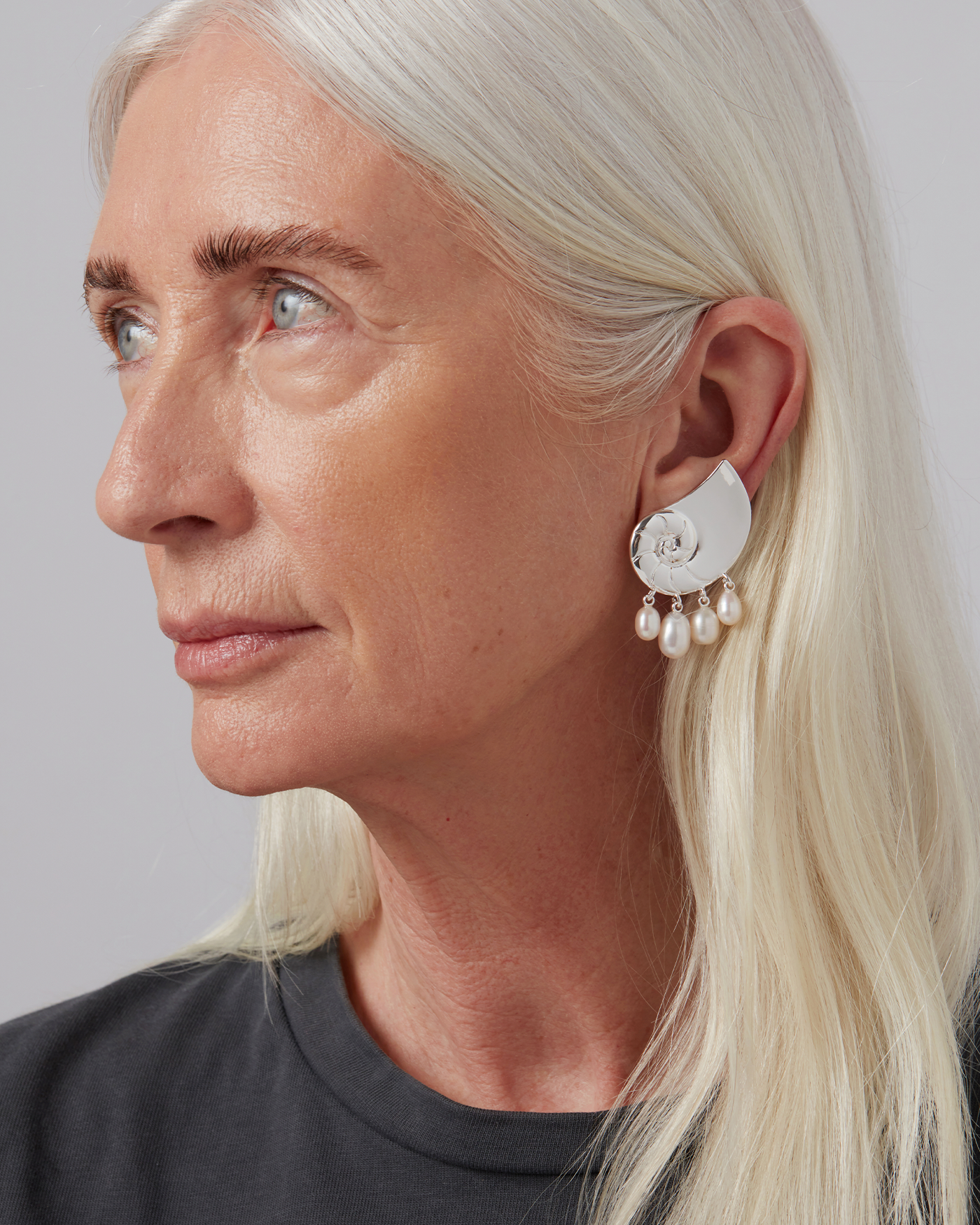 Jenny Bird Canada Silver and Pearl Lucille Climber Earrings for Women