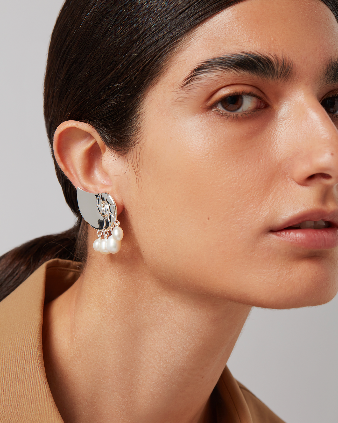 Jenny Bird Canada Silver and Pearl Lucille Climber Earrings for Women