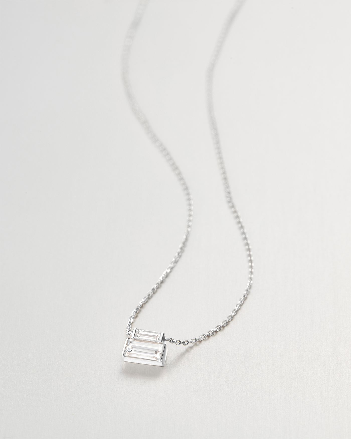 14K White Gold Lab Grown Diamond Stacked Baguette Necklace