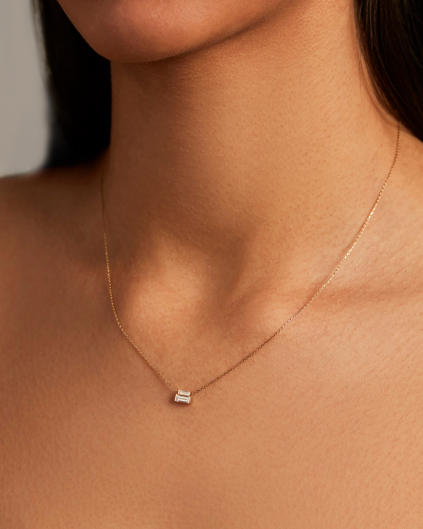 14K Gold Lab Grown Diamond Stacked Baguette Necklace