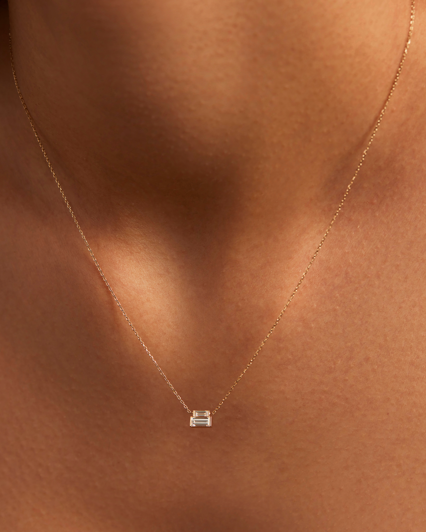 14K Stacked Baguette Diamond Necklace