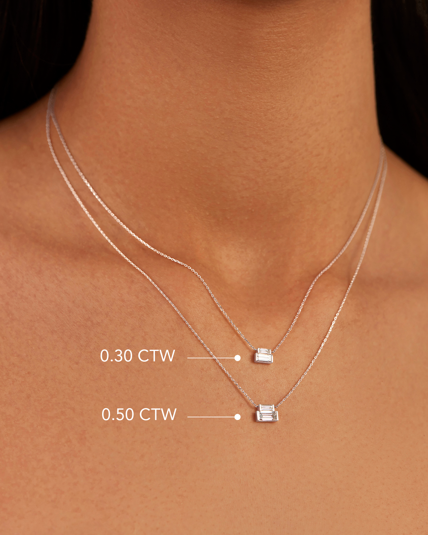 10K White Gold Lab Grown Diamond Stacked Baguette Necklace - 0.30 CTW