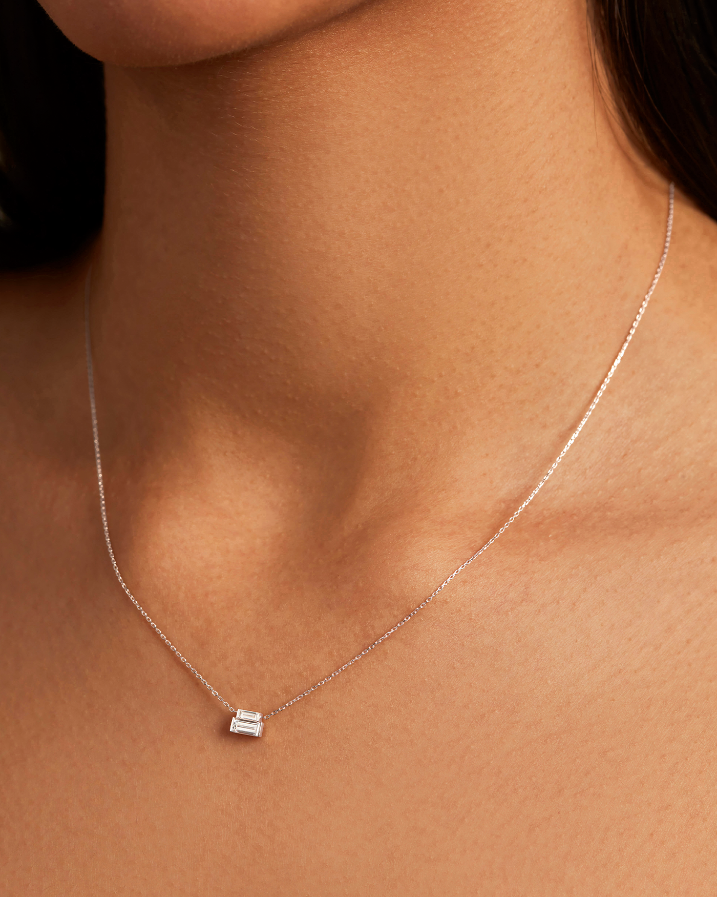 14K White Gold Lab Grown Diamond Stacked Baguette Necklace