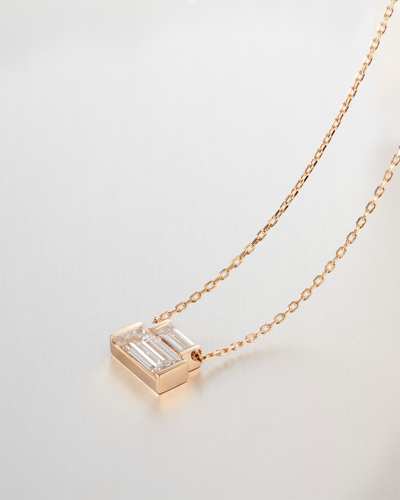 14K Gold Lab Grown Diamond Stacked Baguette Necklace