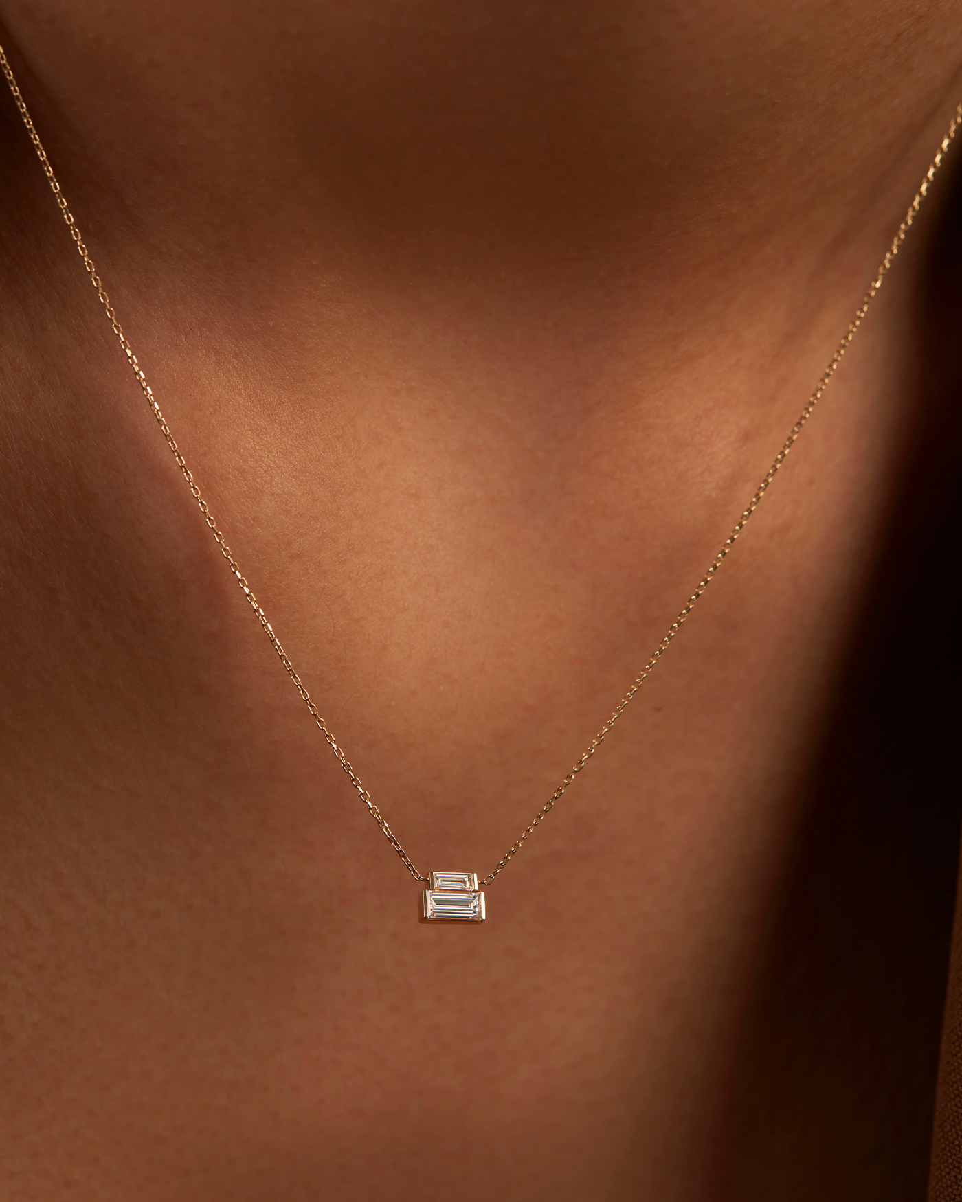 14K Gold Lab Grown Diamond Stacked Baguette Necklace