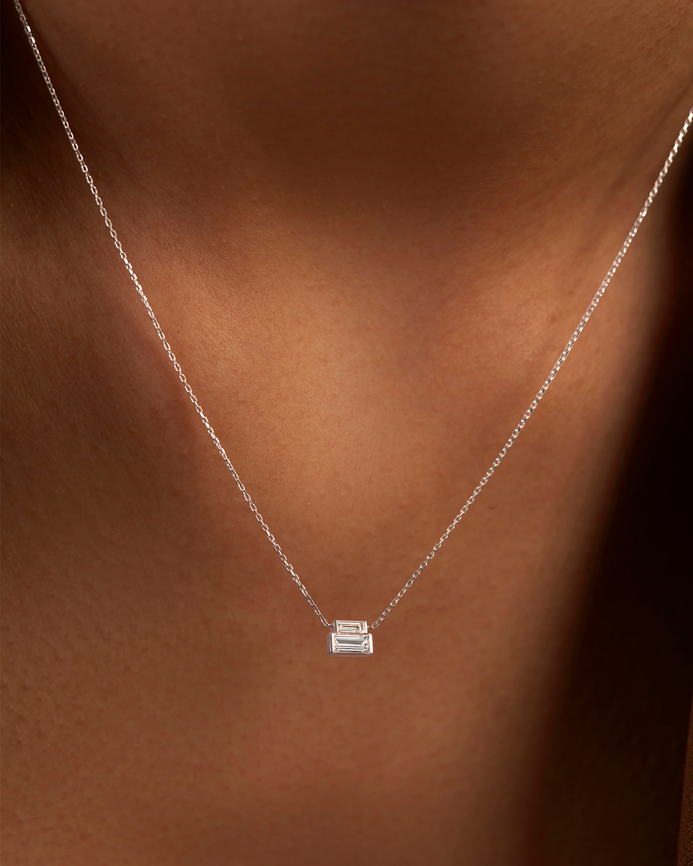 10K Stacked Baguette Diamond Necklace