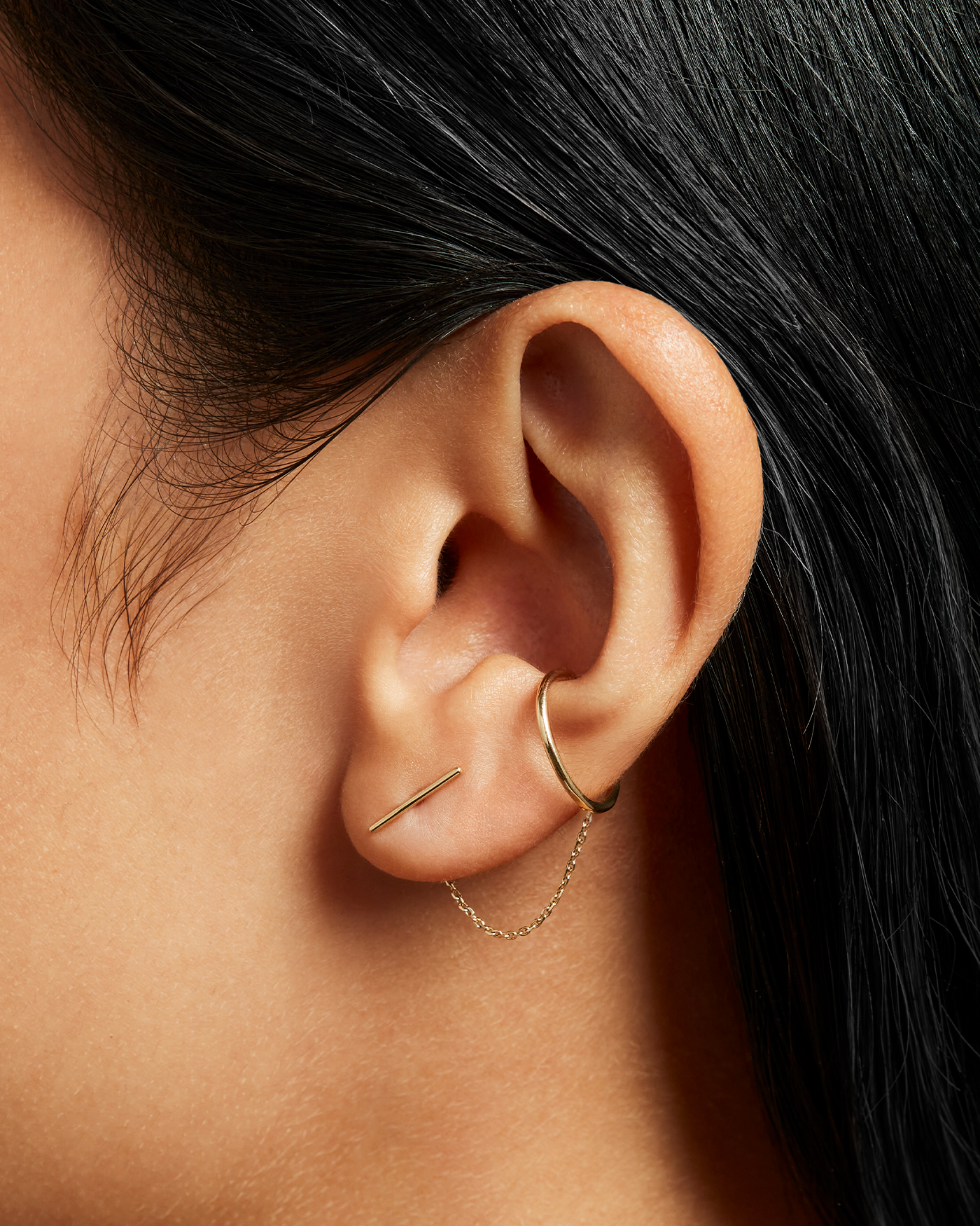 14K Gold Ear Cuff with Chain