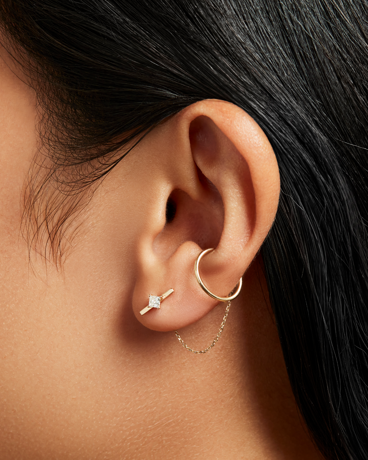 14K Gold Ear Cuff with Chain