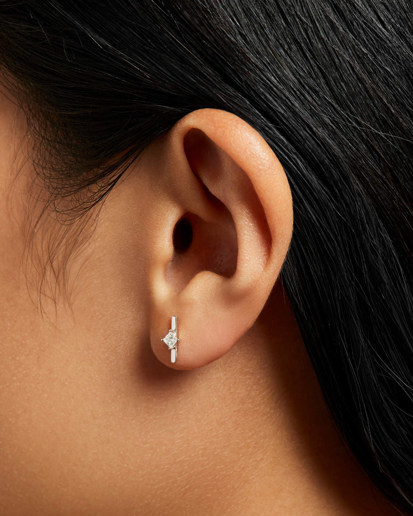 14K White Gold Lab Grown Diamond Bar Stud Earrings