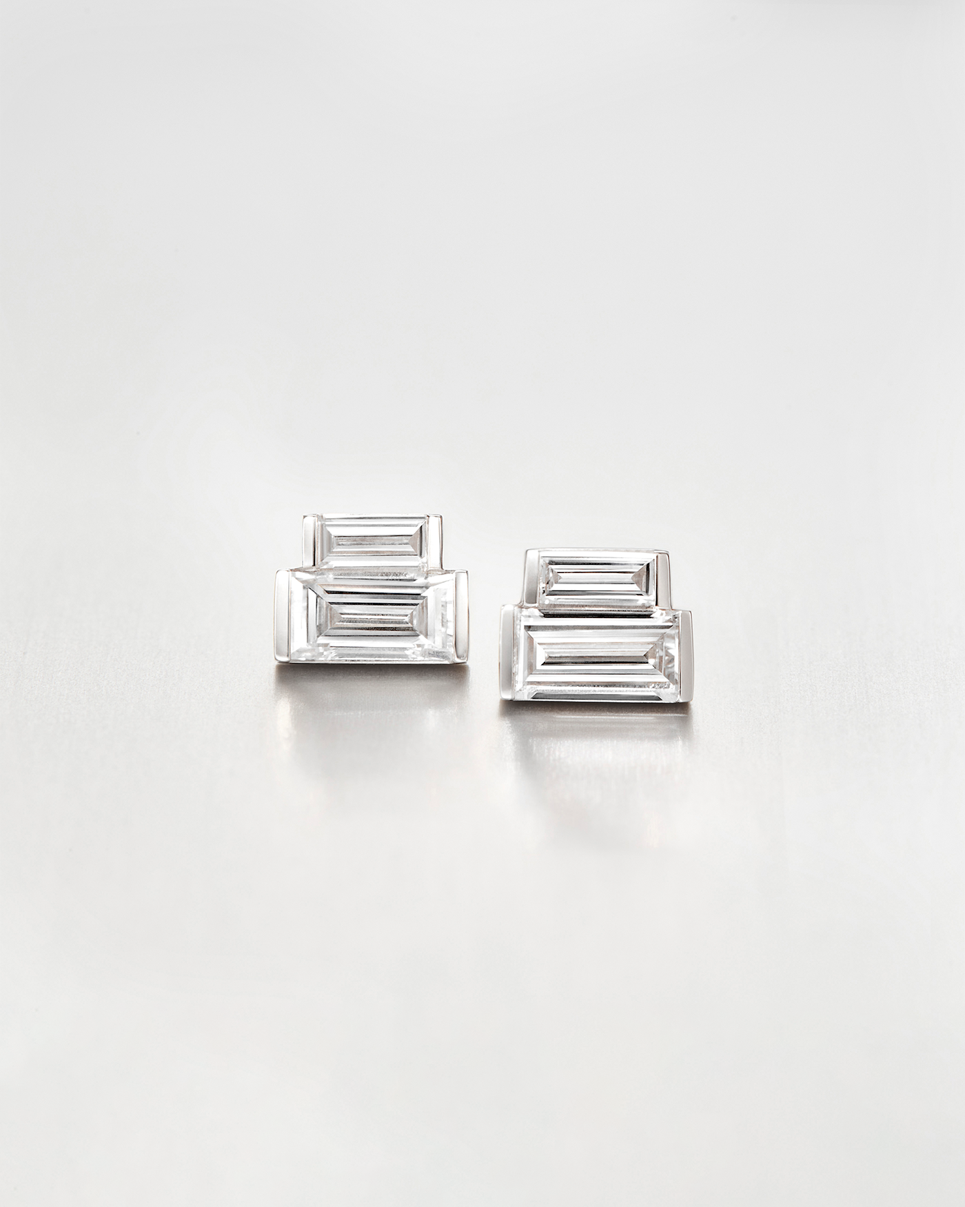 10K White Gold Lab Grown Diamond Stacked Baguette Studs - 0.70 CTW