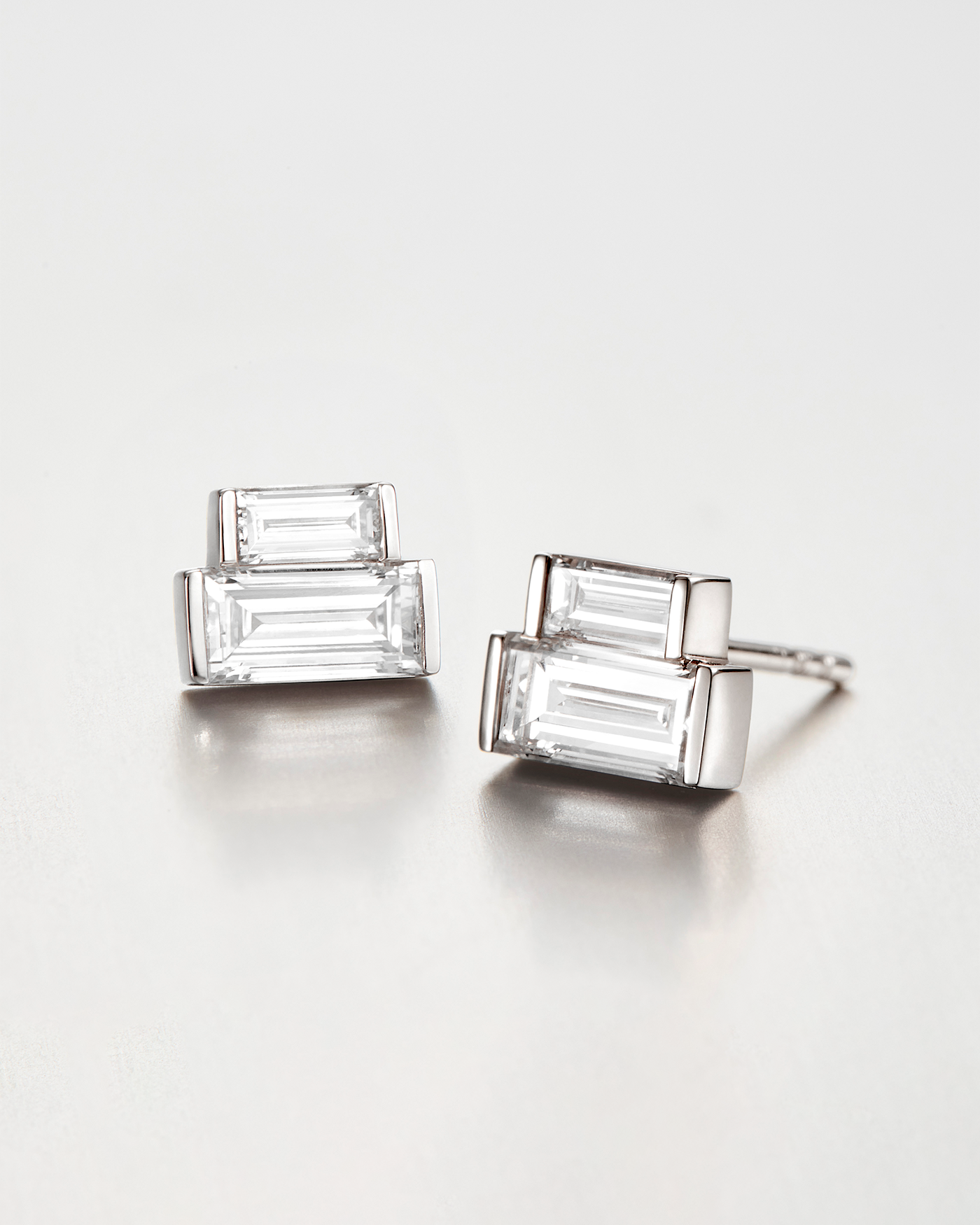 10K White Gold Lab Grown Diamond Stacked Baguette Studs - 1.0 CTW