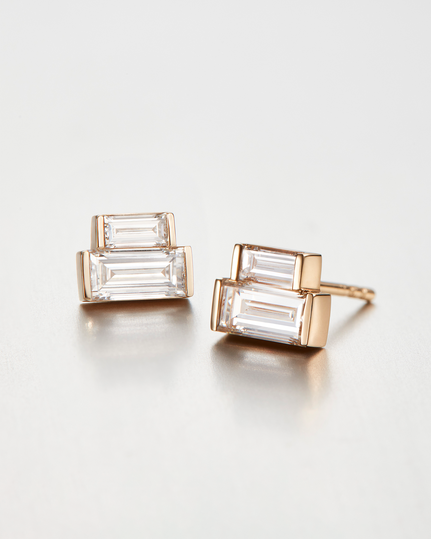 10K Gold Lab Grown Diamond Stacked Baguette Studs - 1.0 CTW