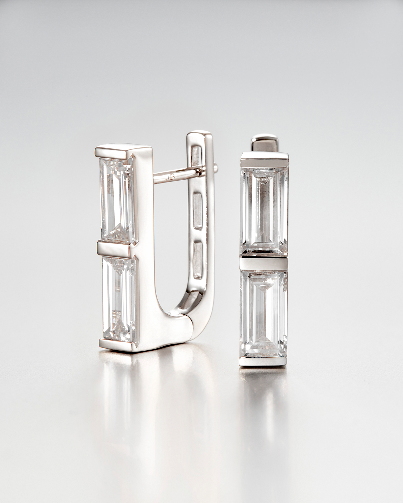 14K Stacked Baguette Diamond Huggie Earrings