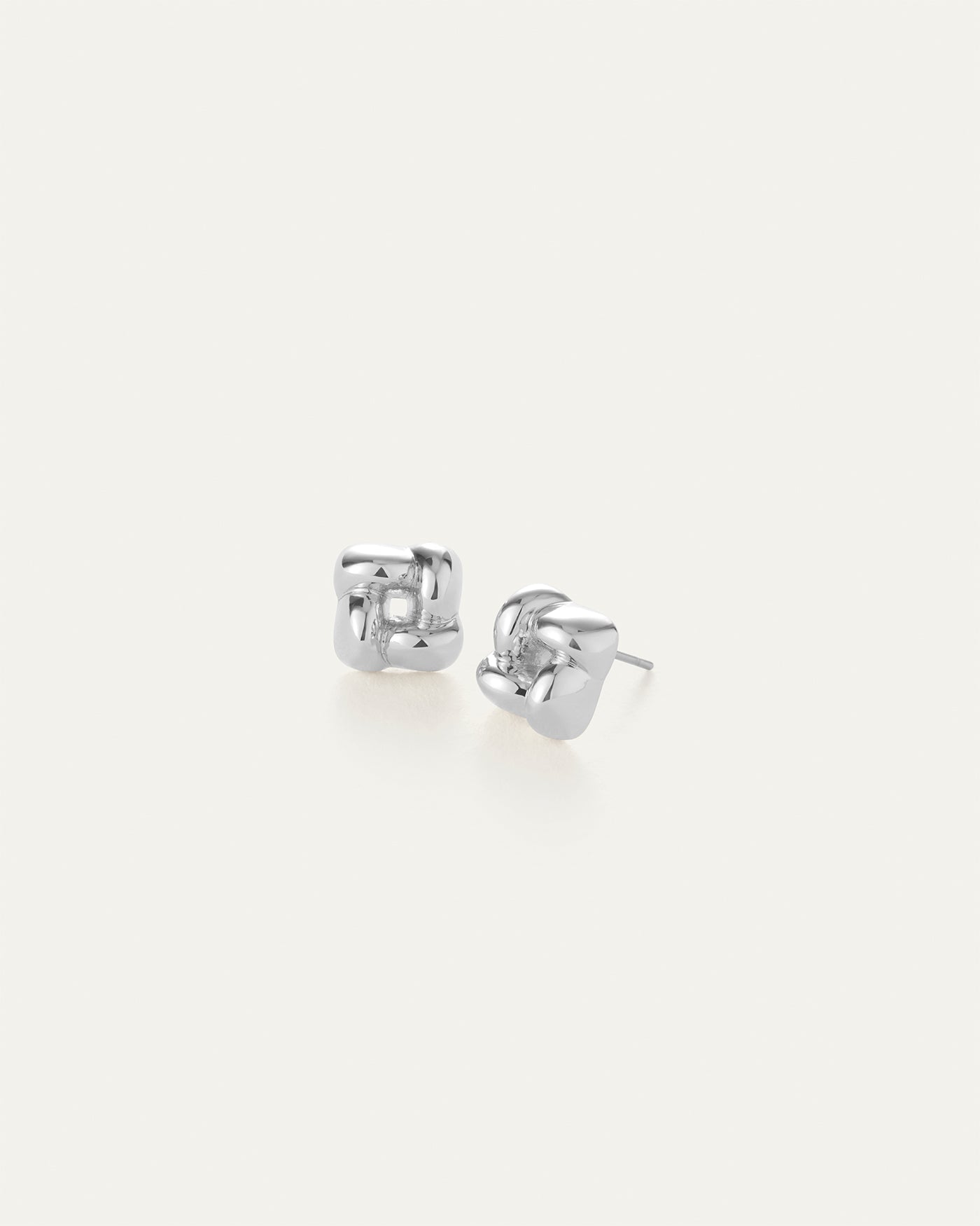 Mini Woven Square Earrings | Silver Mini Button Earrings | JENNY