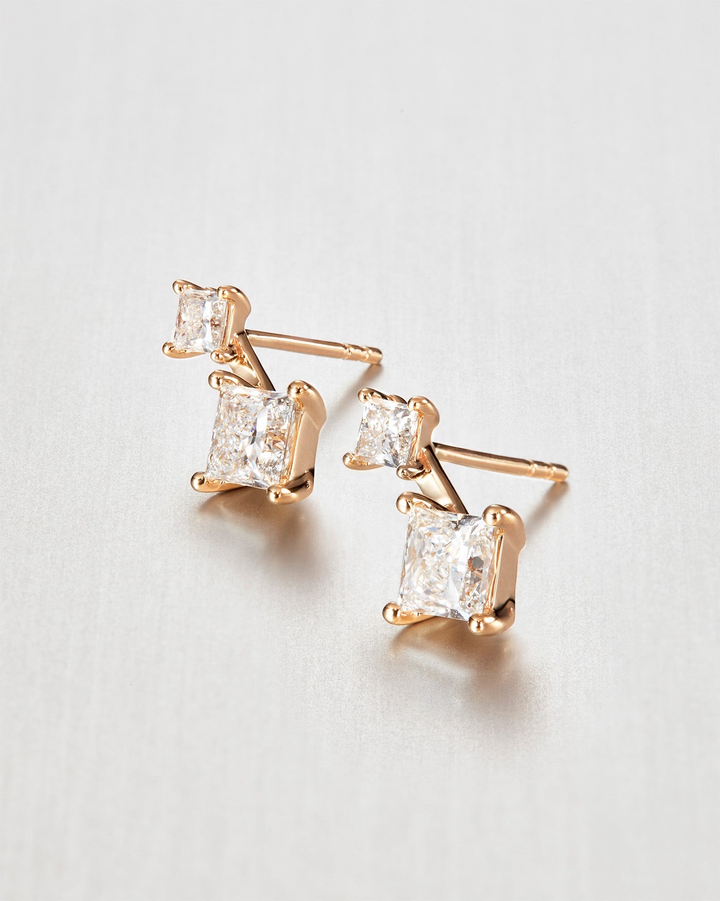14K Princess Cut Double Diamond Drop Earrings