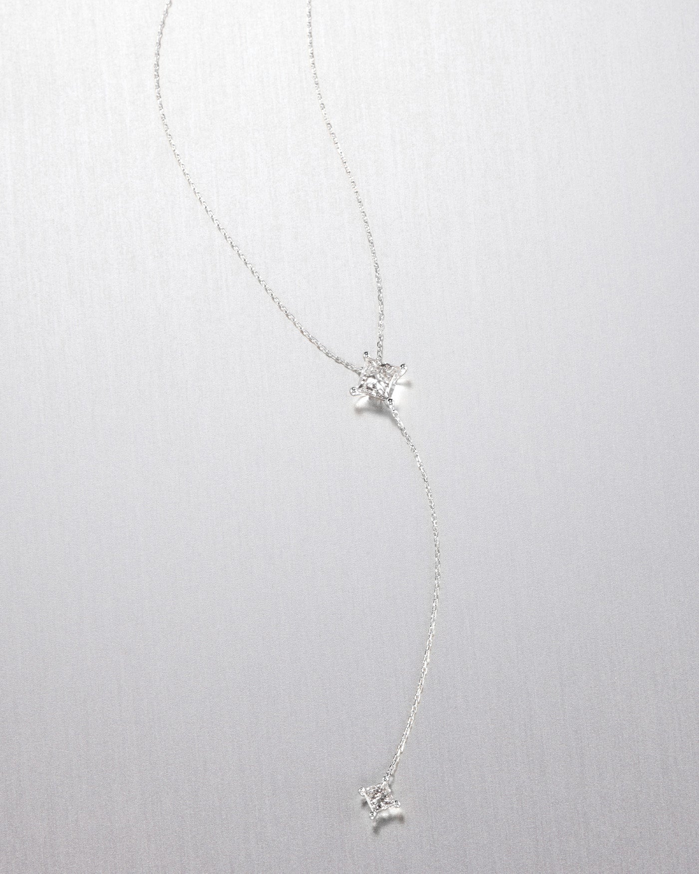 14K Princess Cut Double Diamond Lariat Necklace