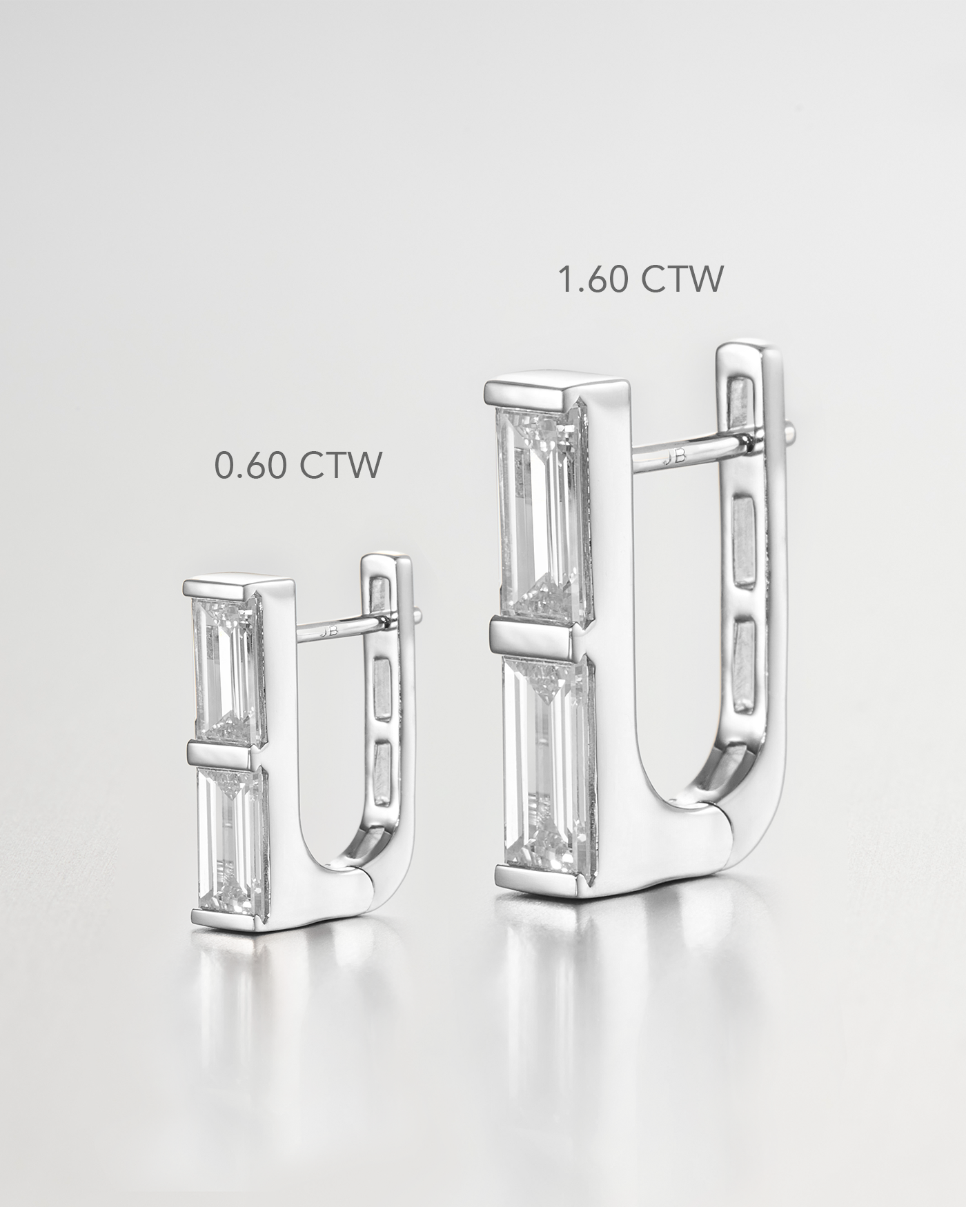 10K White Gold Lab Grown Diamond Stacked Baguette Huggie Earrings - 1.60 CTW