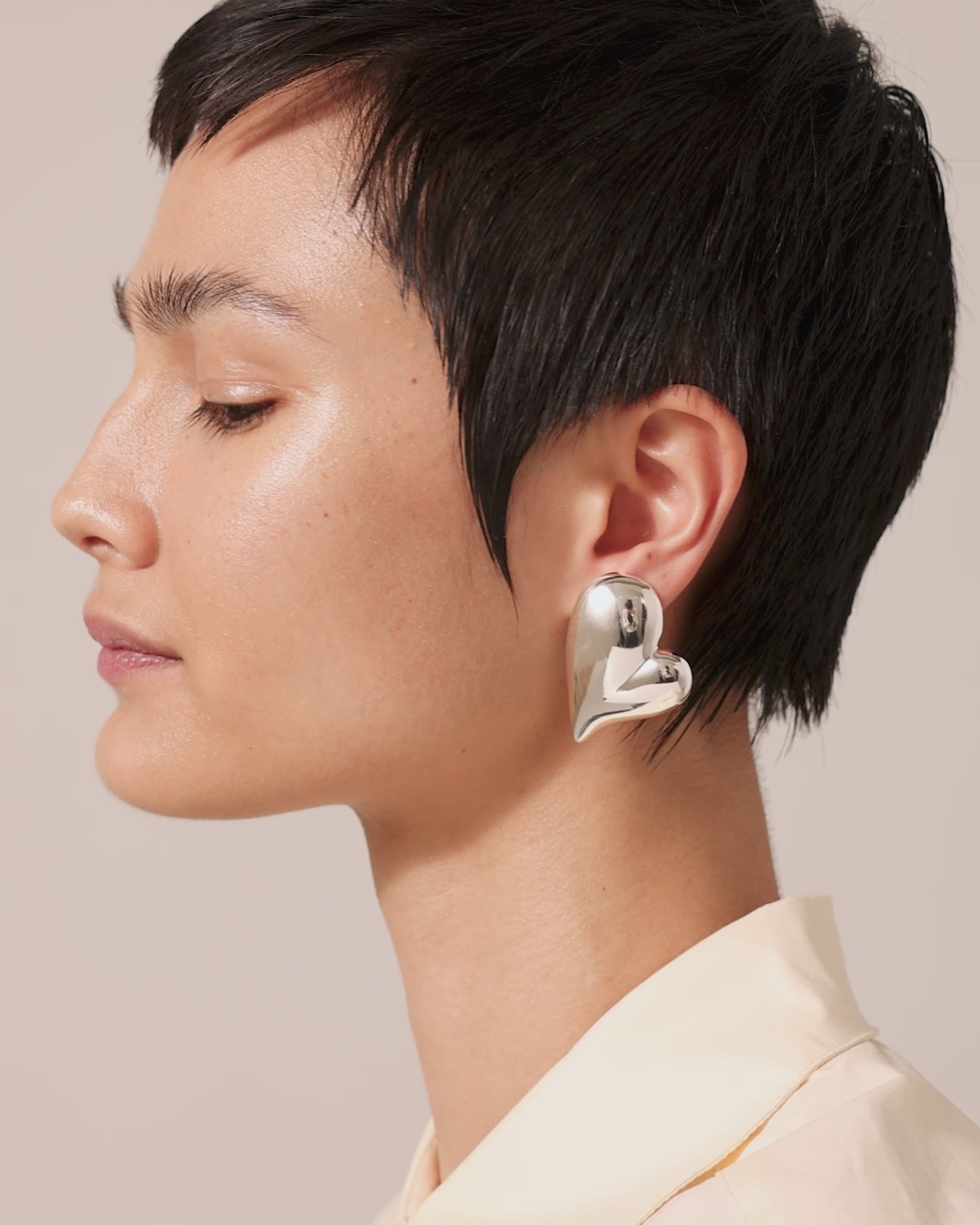 Jenny Bird Canada Mega Art Heart Large Silver Button Earrings for Women