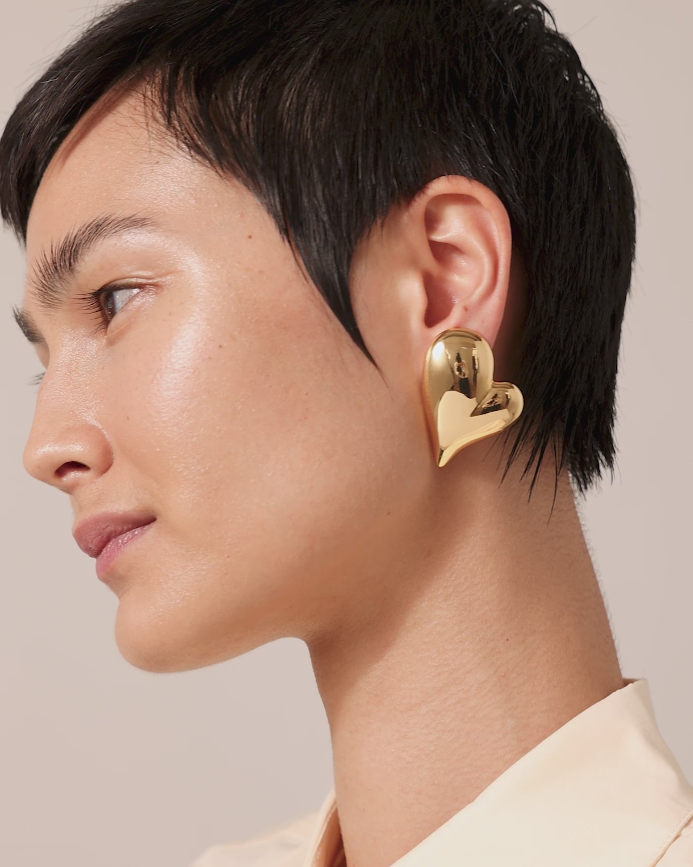 Jenny Bird Canada Mega Art Heart Large Gold Button Earrings for Women