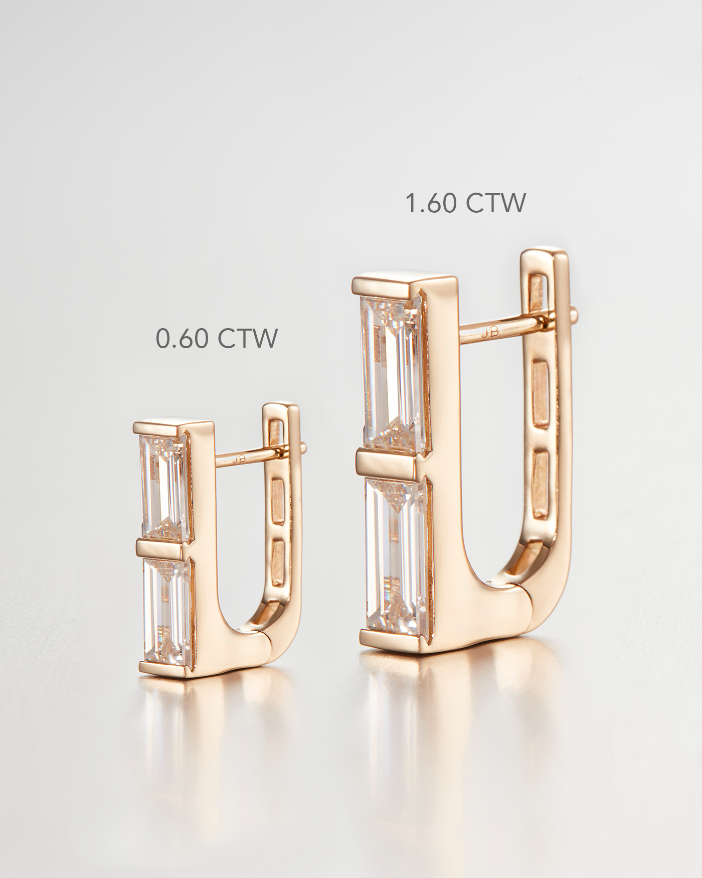 14K Stacked Baguette Diamond Huggie Earrings