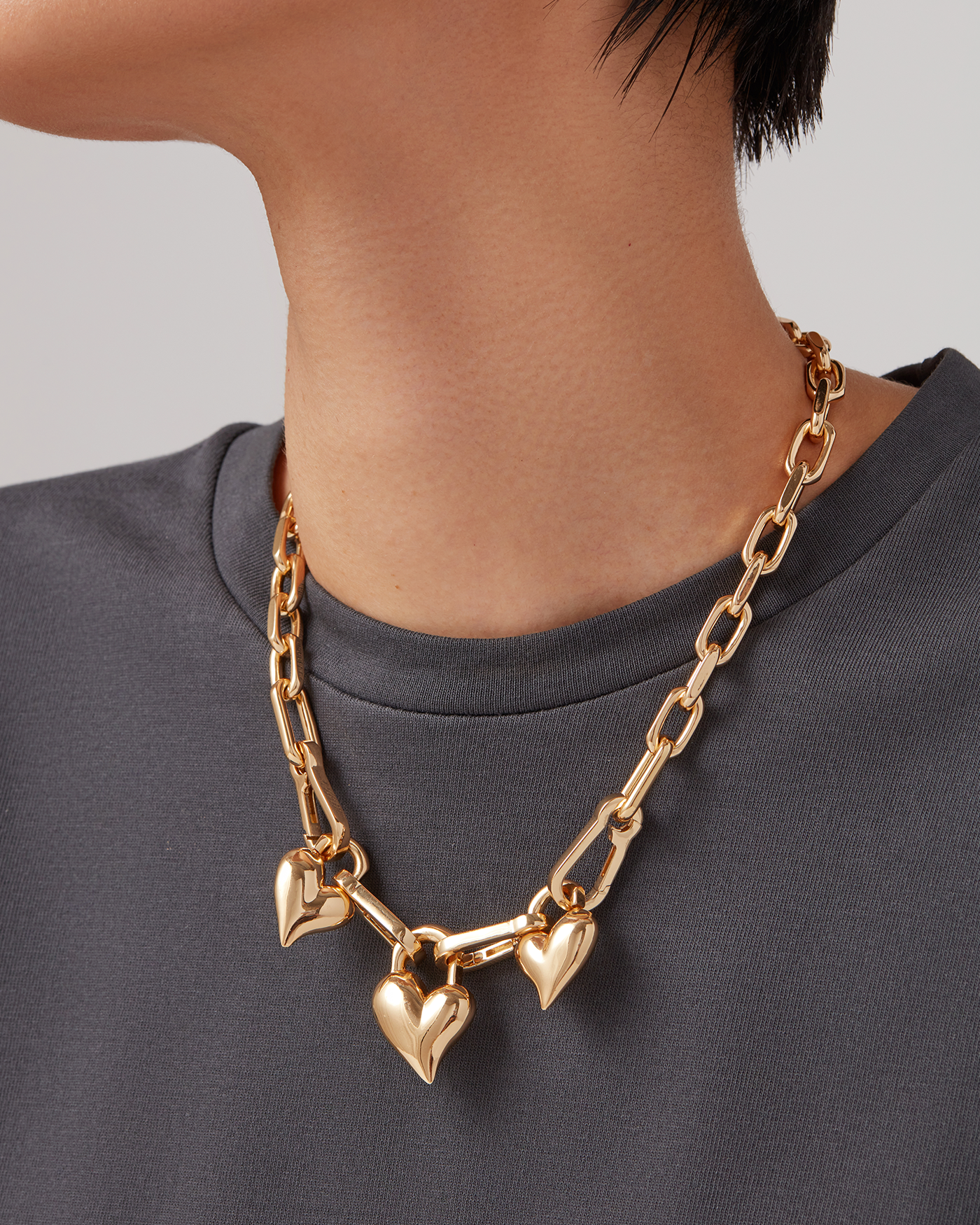 Padlock Triple Heart Pendant Necklace