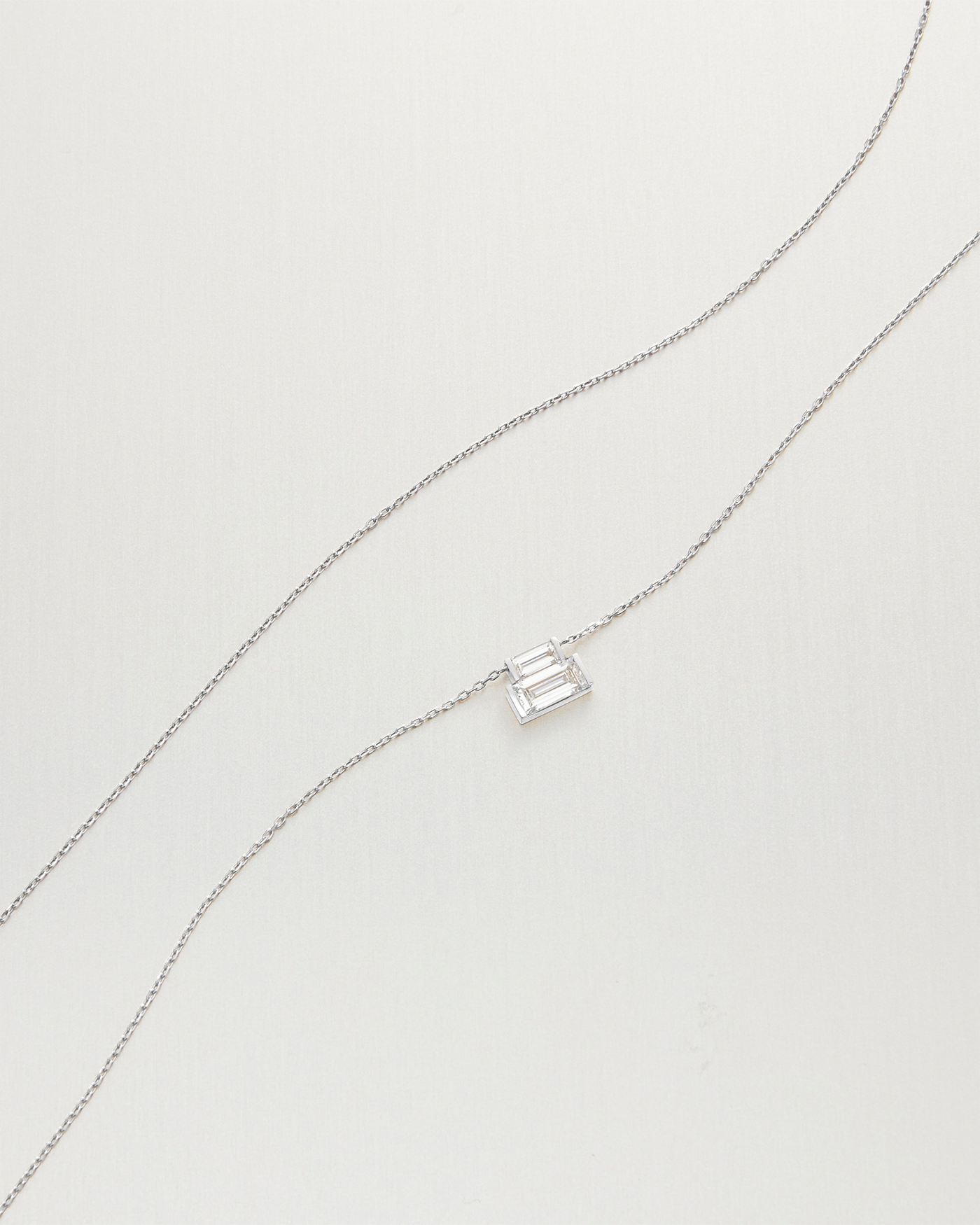 14K White Gold Lab Grown Diamond Stacked Baguette Necklace