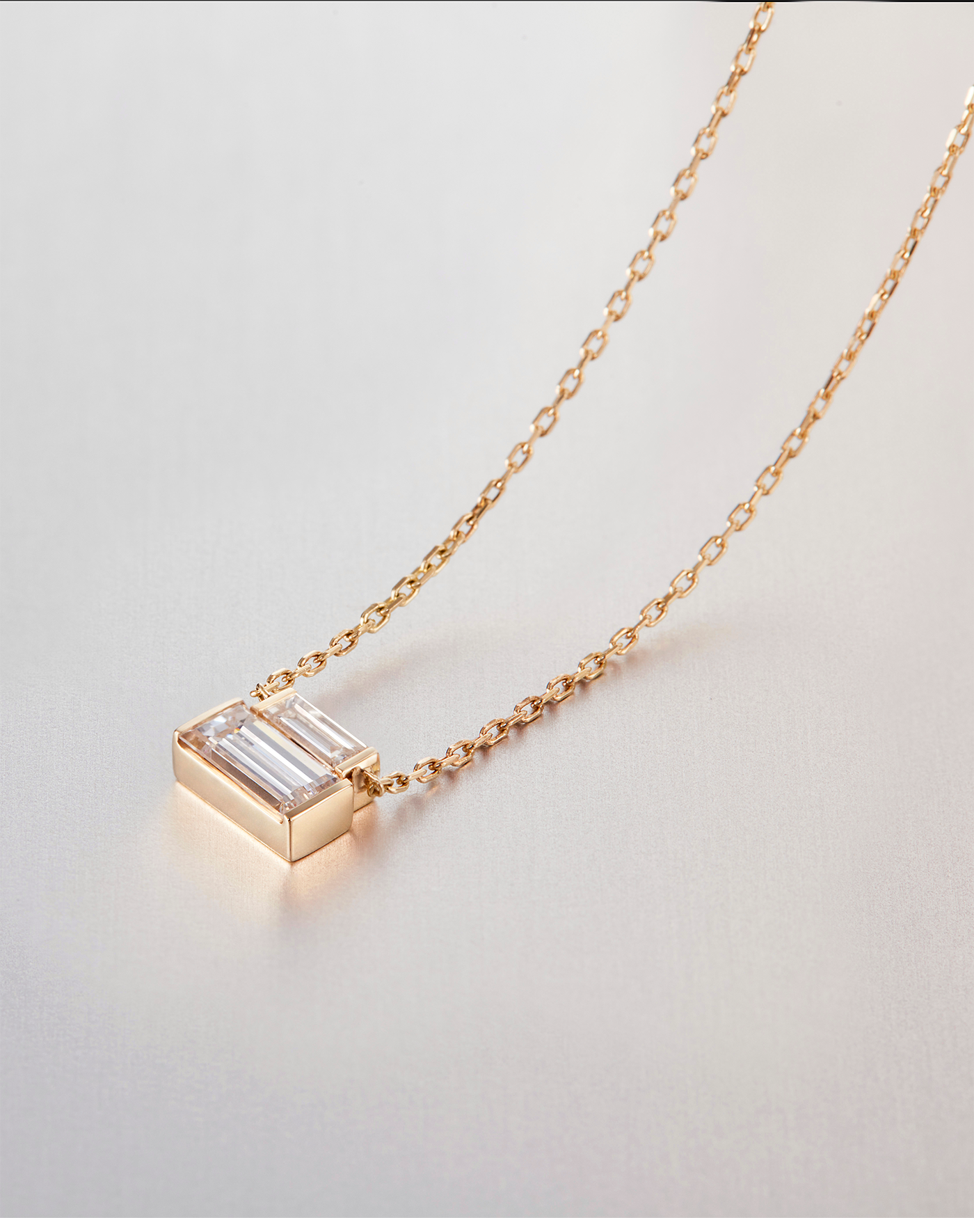 14K Stacked Baguette Diamond Necklace