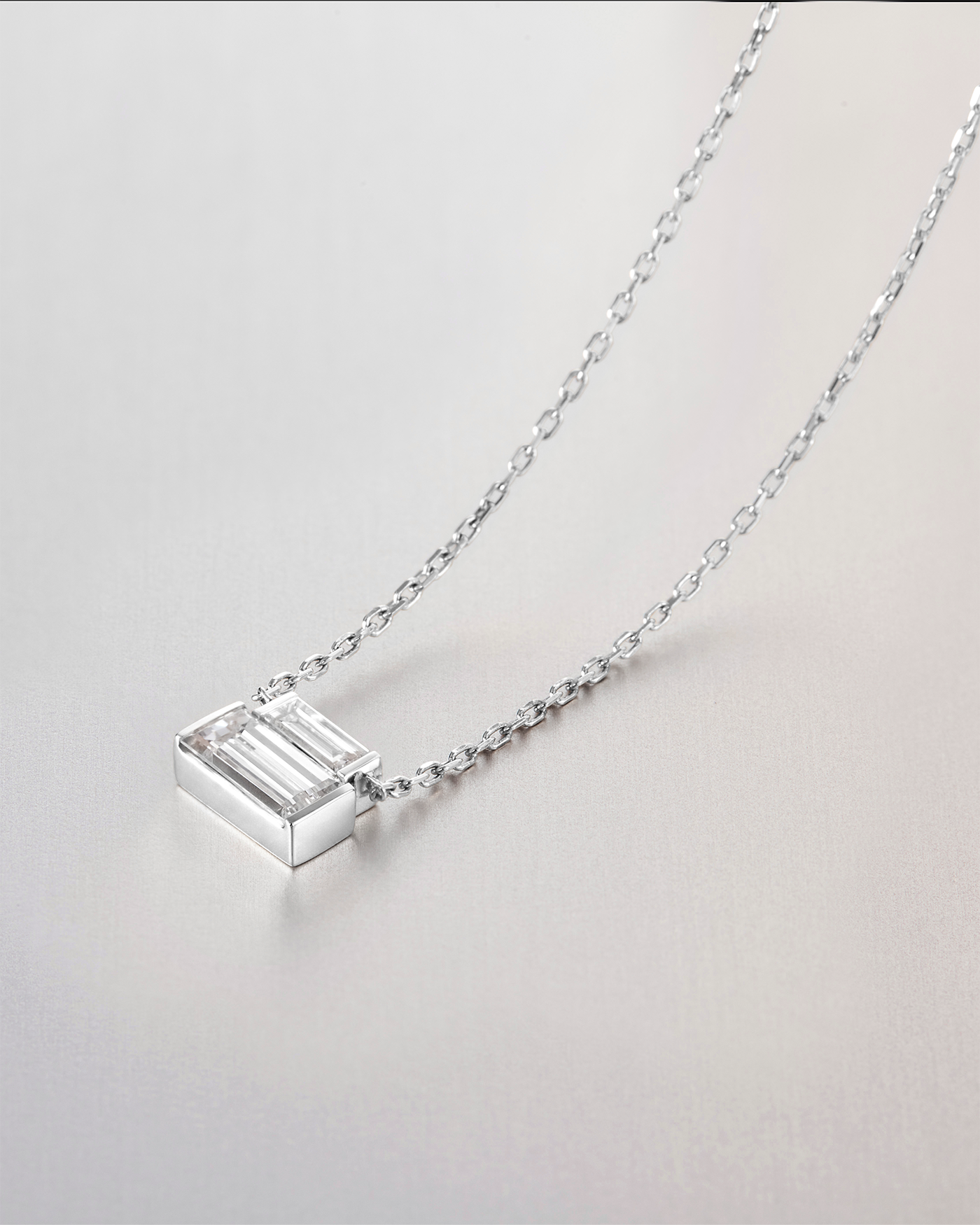 10K White Gold Lab Grown Diamond Stacked Baguette Necklace - 0.30 CTW