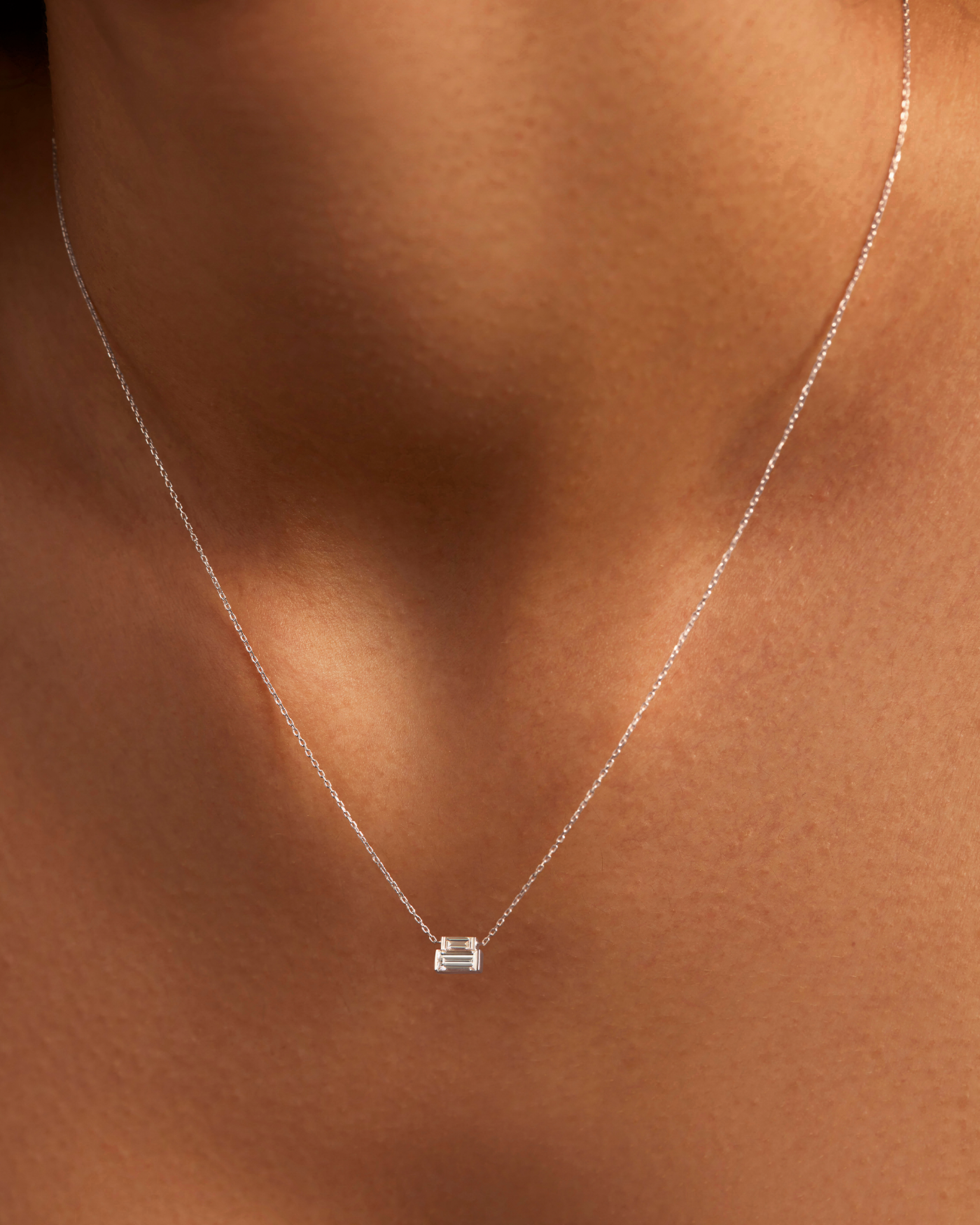 10K White Gold Lab Grown Diamond Stacked Baguette Necklace - 0.30 CTW