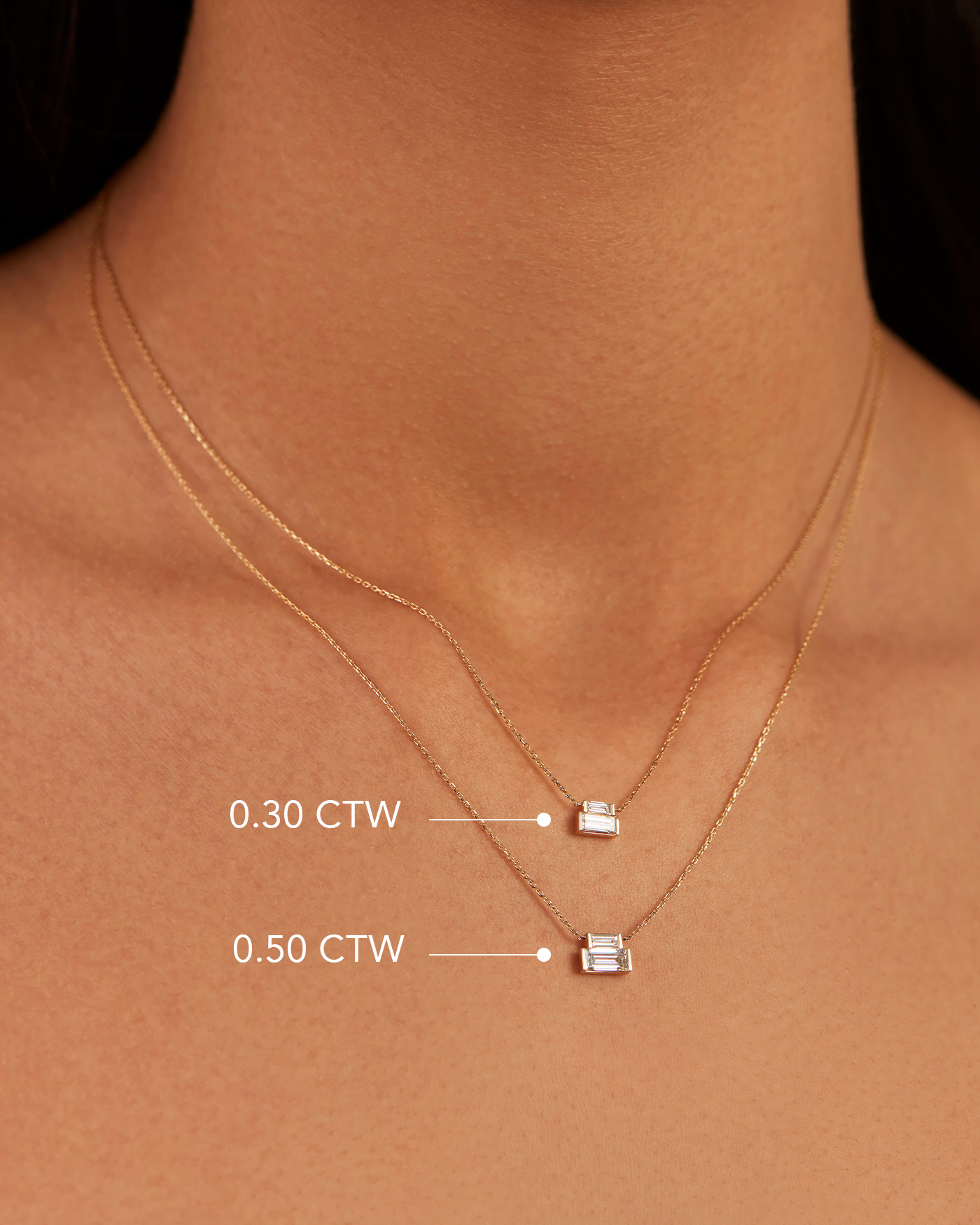 10K Gold Lab Grown Diamond Stacked Baguette Necklace - 0.30 CTW