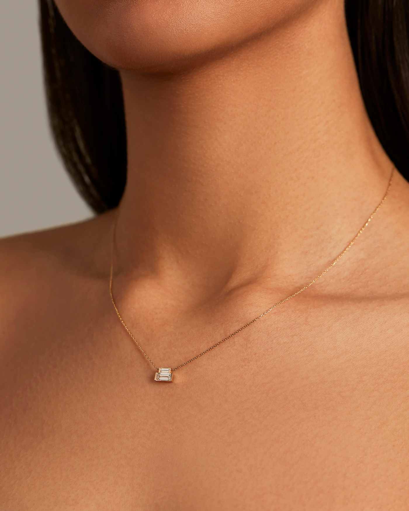 10K Gold Lab Grown Diamond Stacked Baguette Necklace - 0.50 CTW