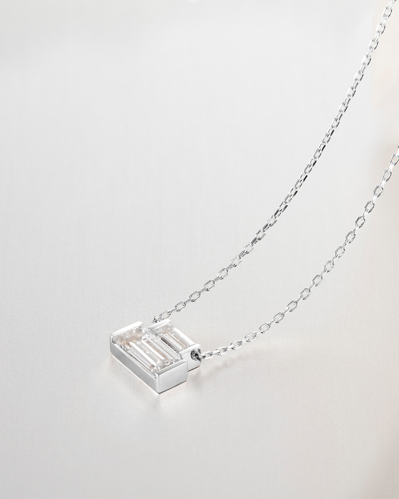 14K Stacked Baguette Diamond Necklace