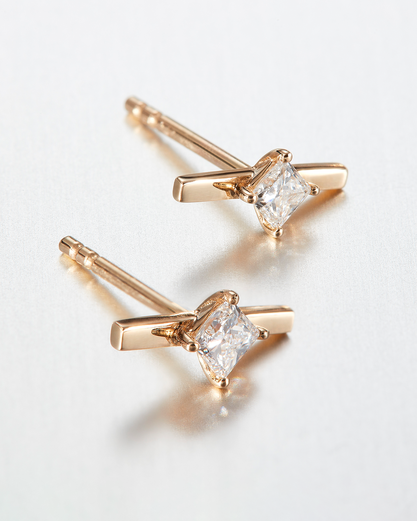 14K Gold Lab Grown Diamond Bar Stud Earrings