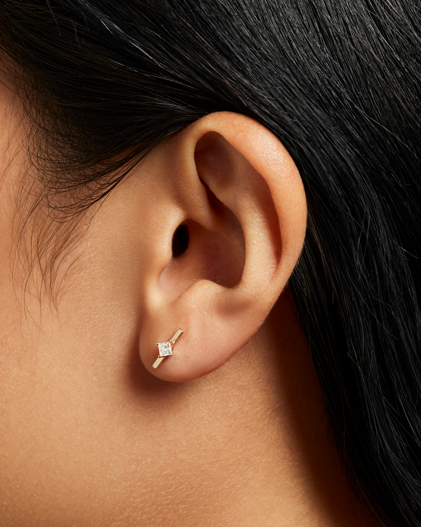 14K Gold Lab Grown Diamond Bar Stud Earrings