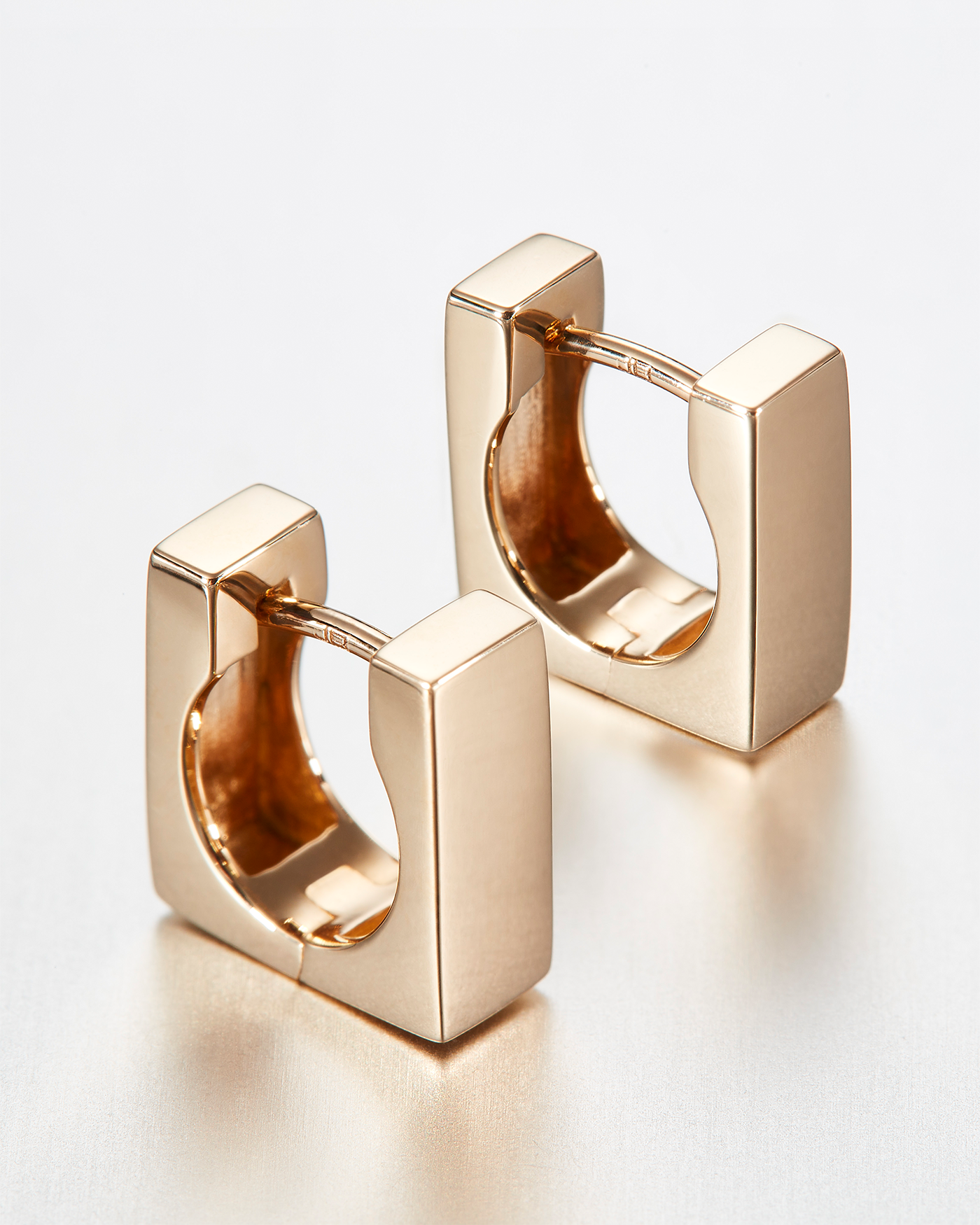 14K Gold Square Huggie Earrings