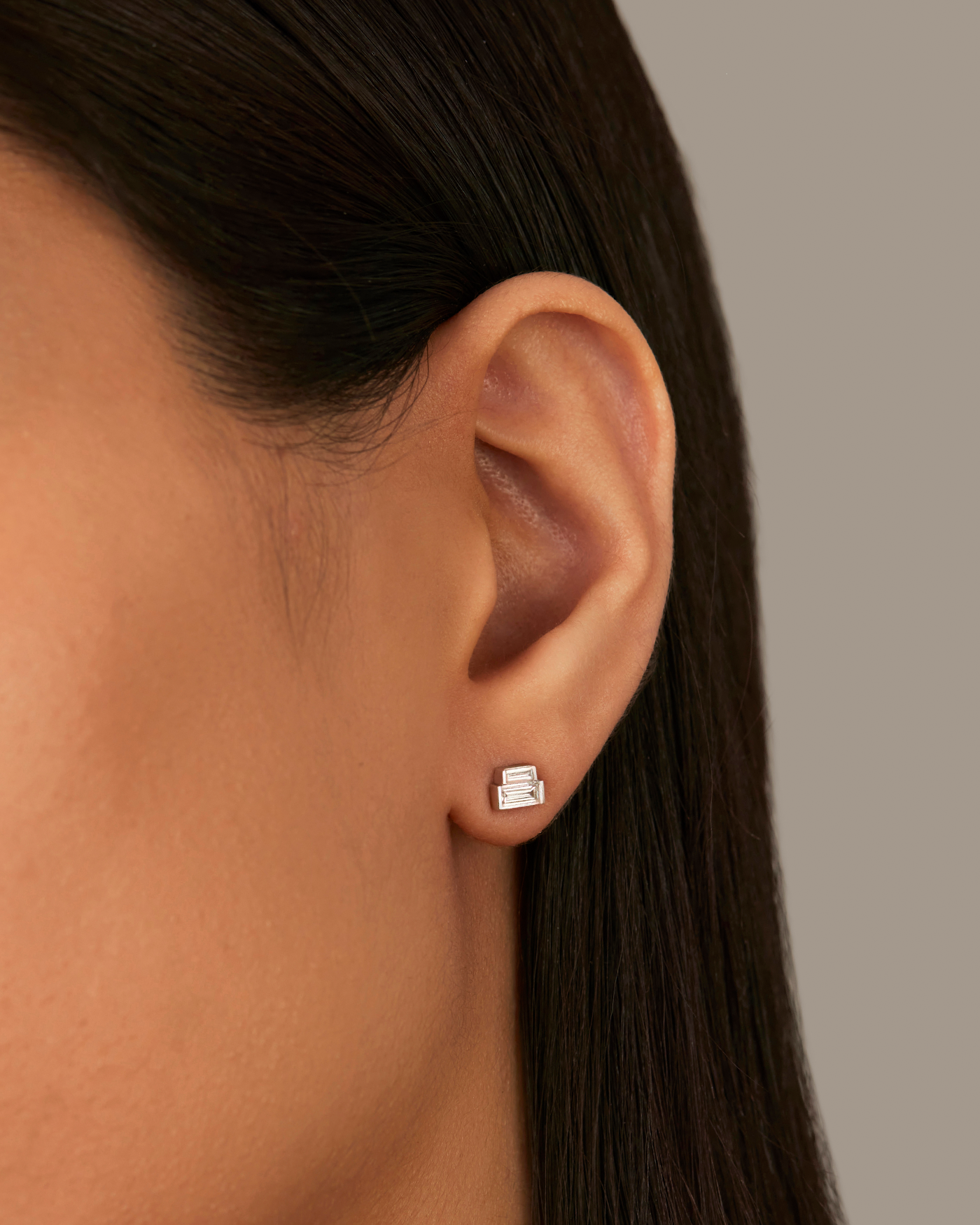 10K White Gold Lab Grown Diamond Stacked Baguette Studs - 0.70 CTW