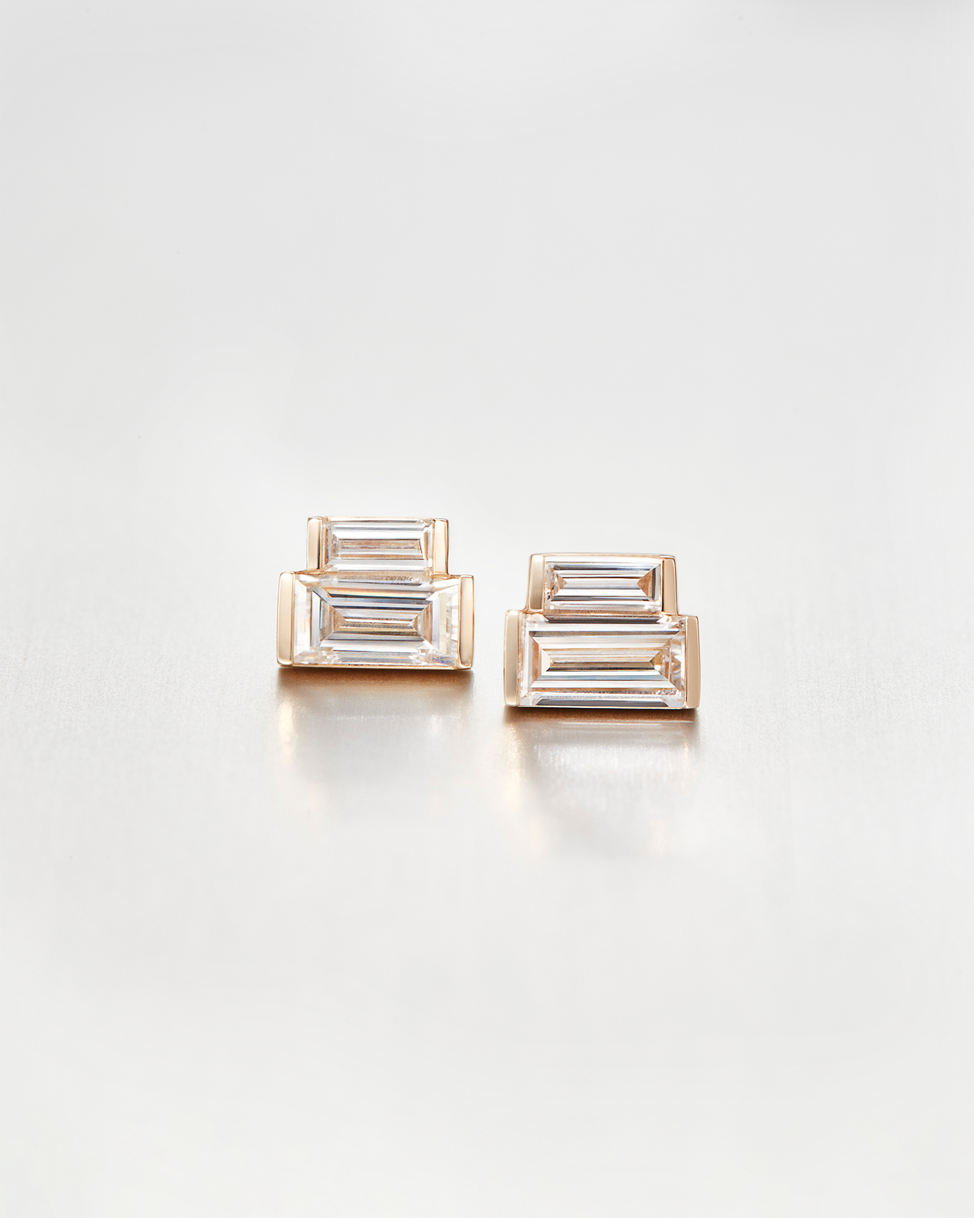 10K Gold Lab Grown Diamond Stacked Baguette Studs - 0.70 CTW