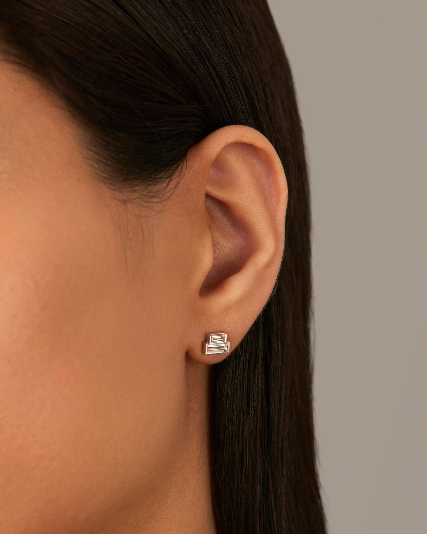 10K White Gold Lab Grown Diamond Stacked Baguette Studs - 1.0 CTW