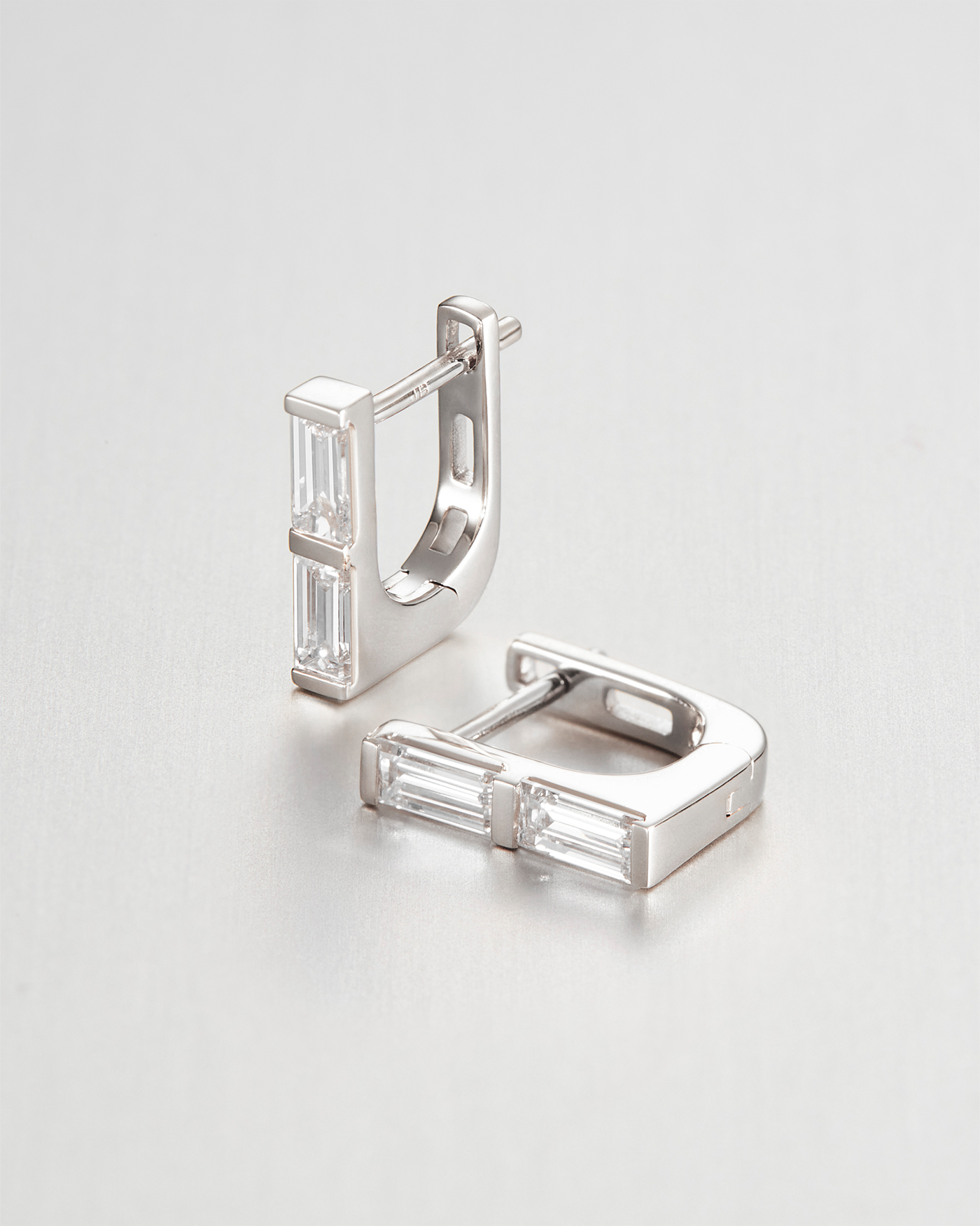 14K Stacked Baguette Diamond Huggie Earrings