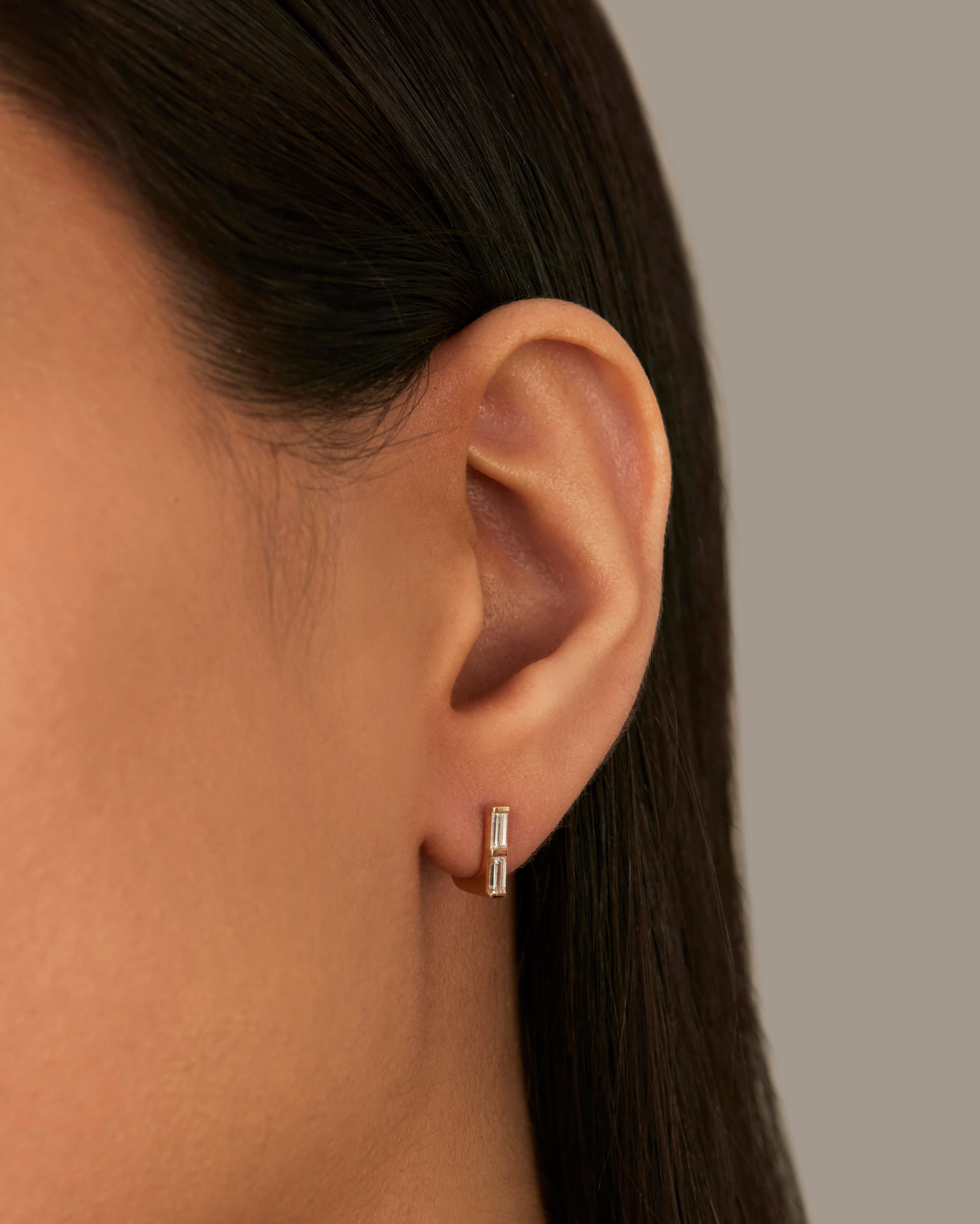 10K Gold Lab Grown Diamond Stacked Baguette Huggie Earrings - 0.60 CTW