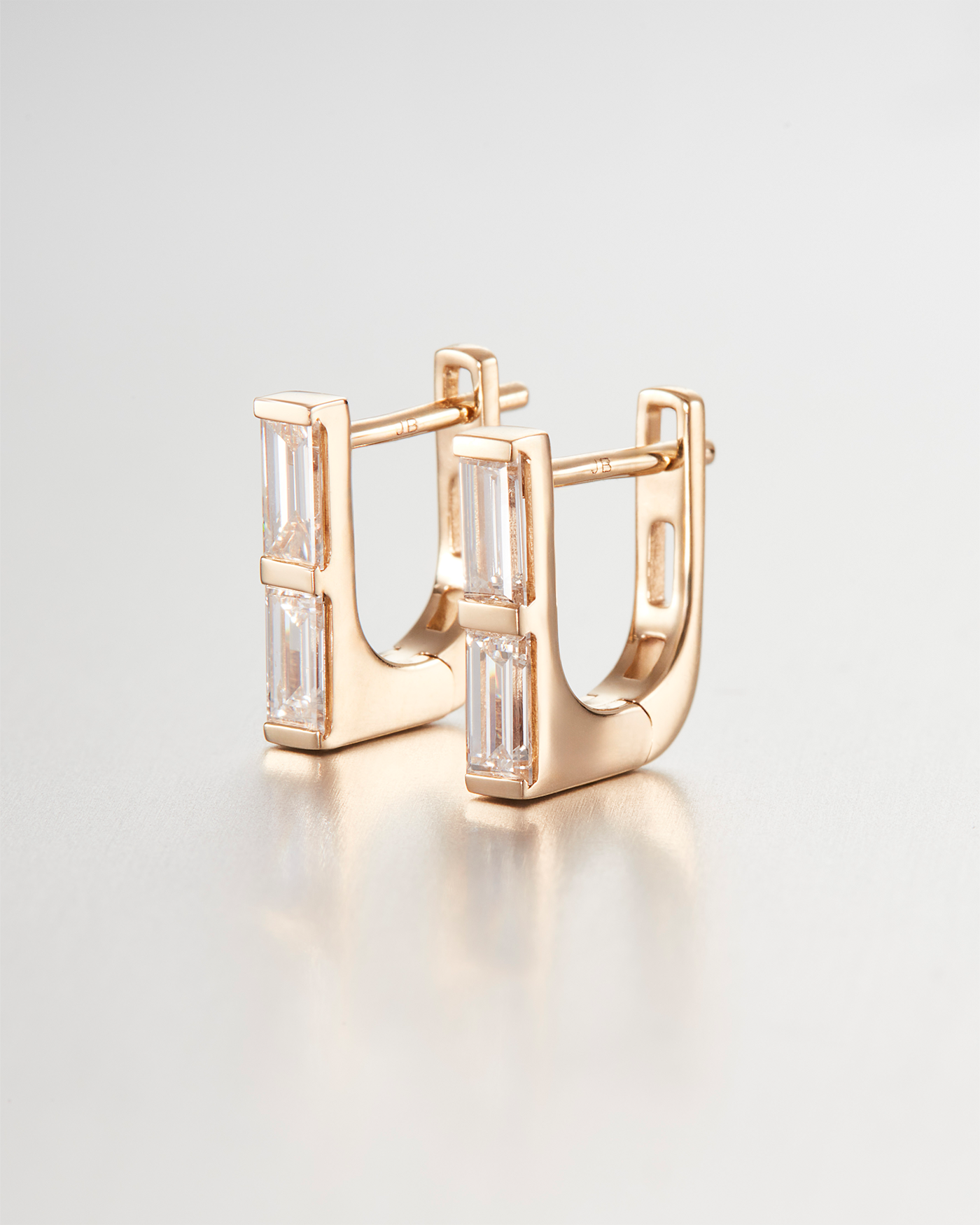 14K Stacked Baguette Diamond Huggie Earrings