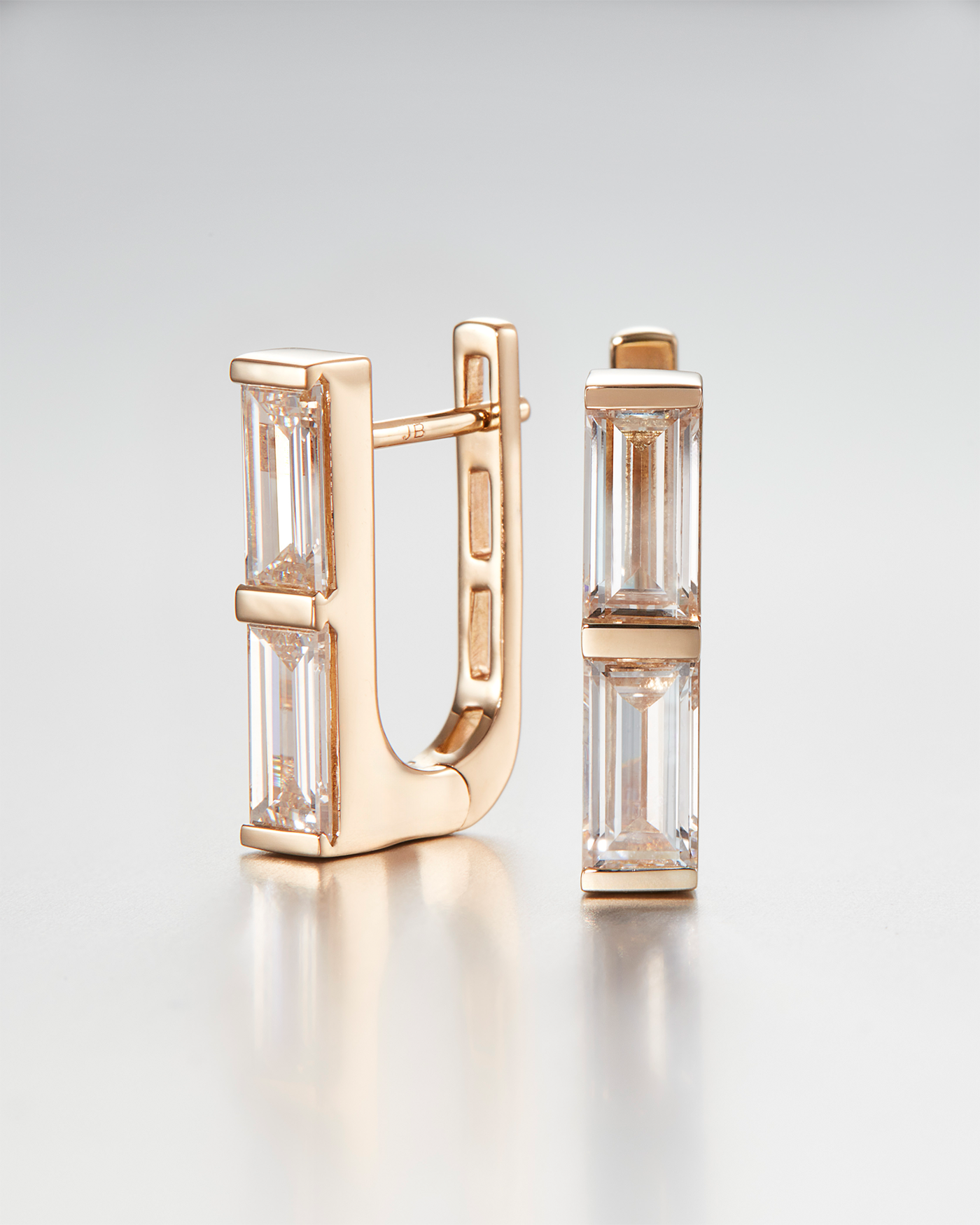 10K Gold Lab Grown Diamond Stacked Baguette Huggie Earrings - 1.60 CTW