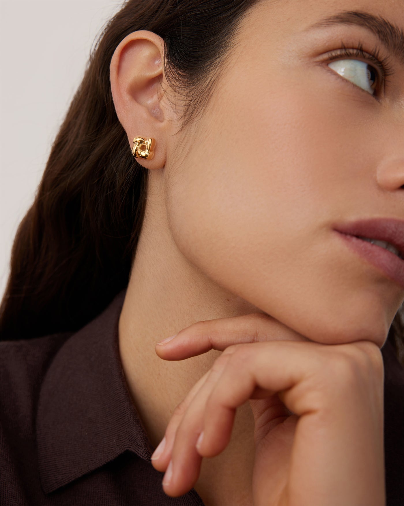 Mini Woven Square Earrings | Gold Mini Button Earrings | JENNY