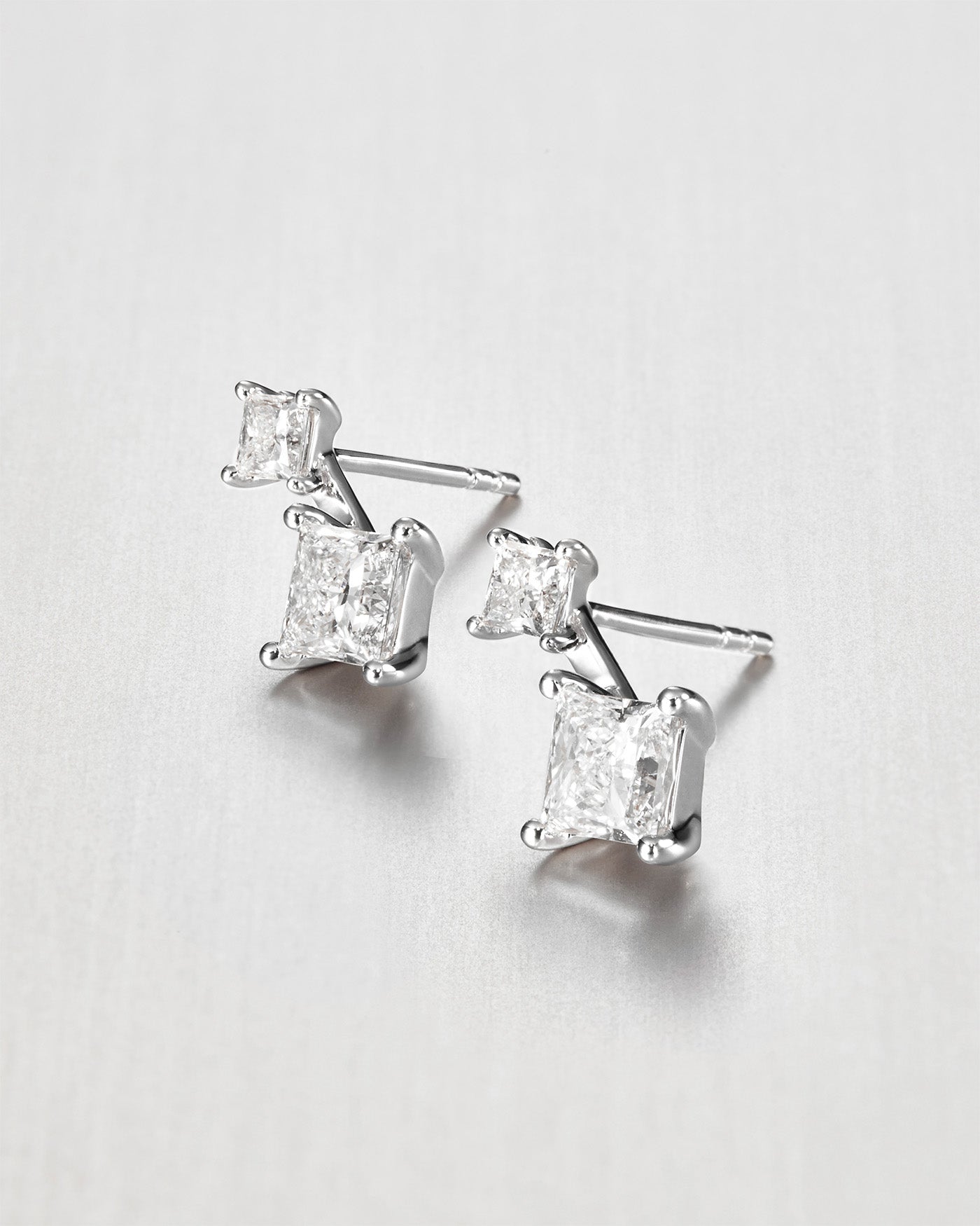 14K Princess Cut Double Diamond Drop Earrings