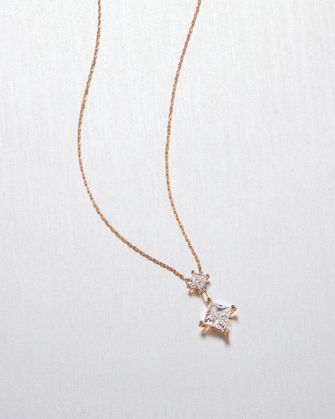 14K Princess Cut Double Diamond Pendant Necklace